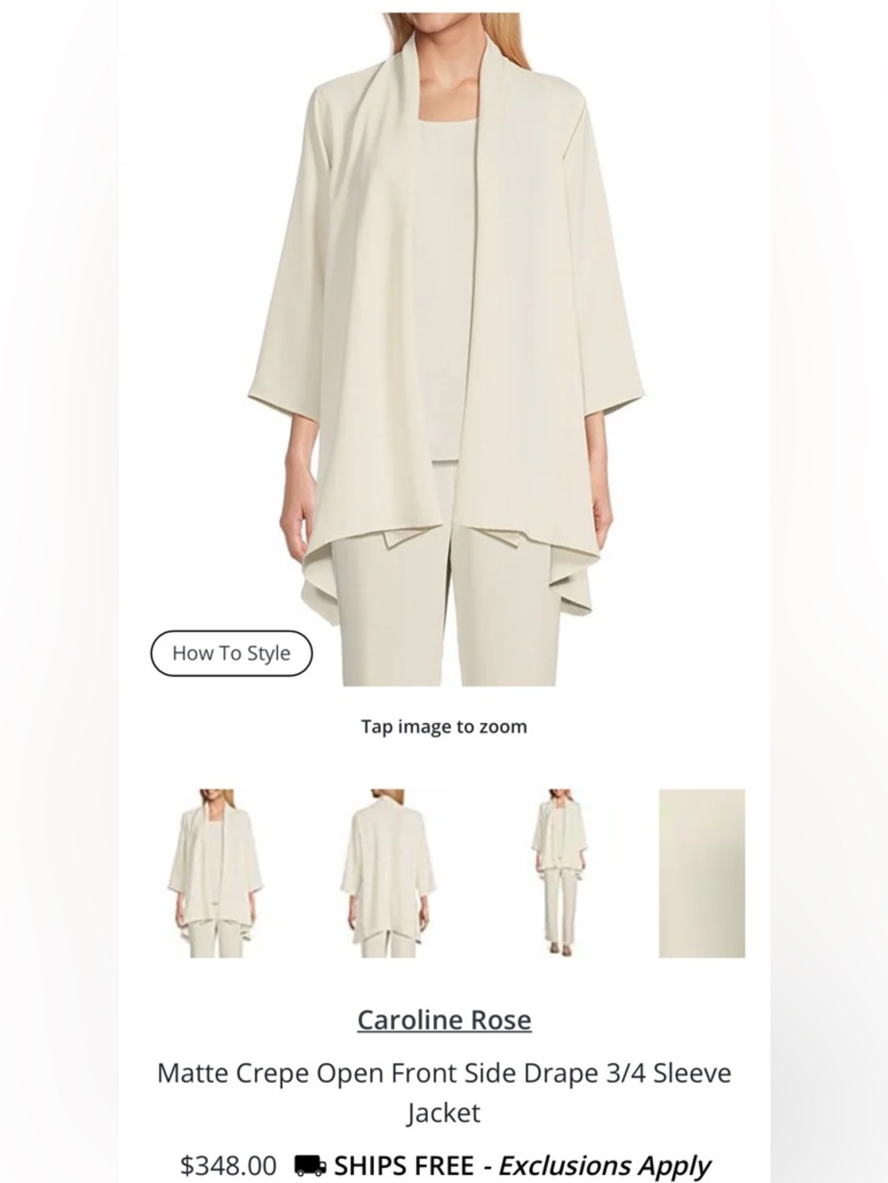 Caroline Rose Cream Draped Open Front Jacket